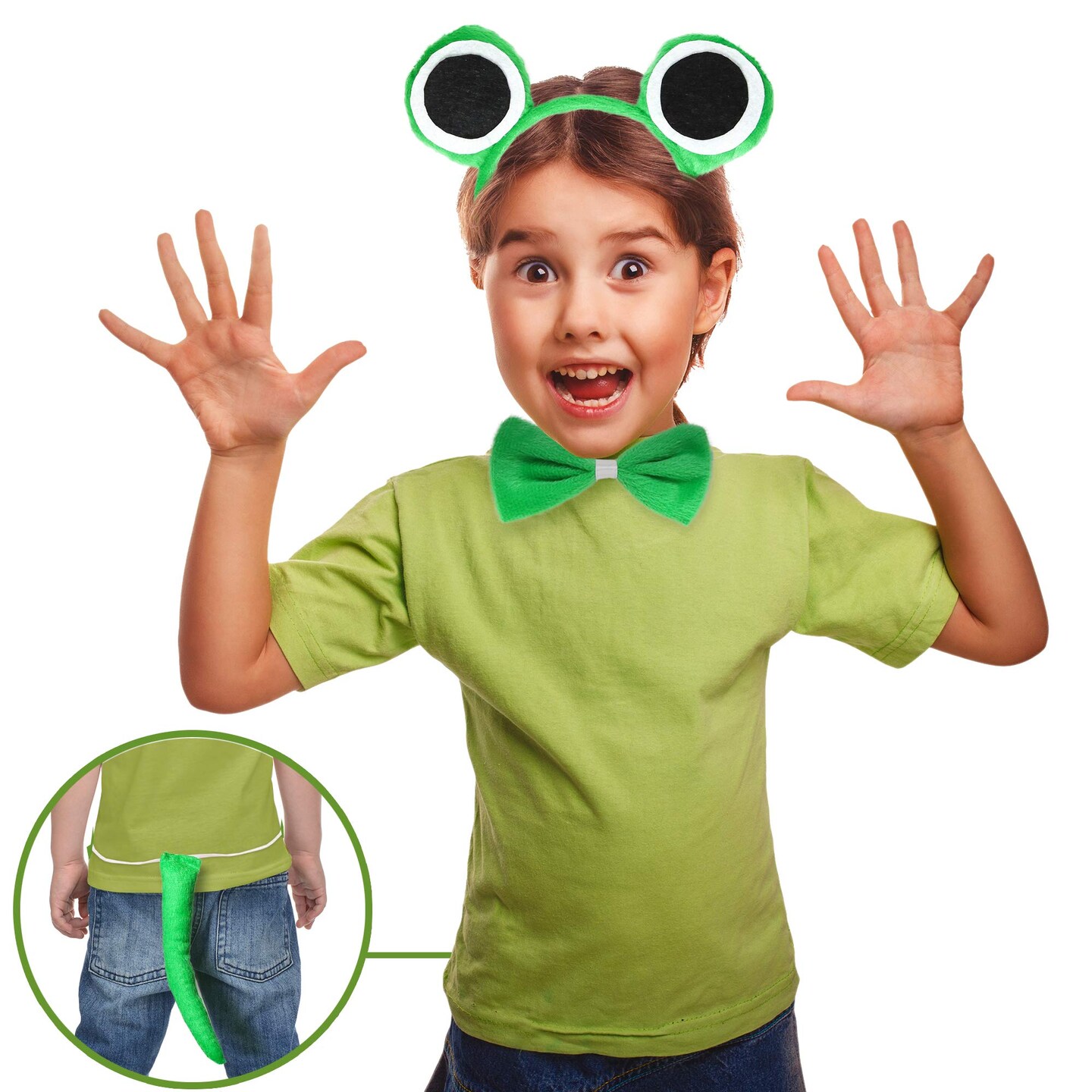 Frog Costume Accessories Set Plush Green Frog Eyes Headband, Bowtie