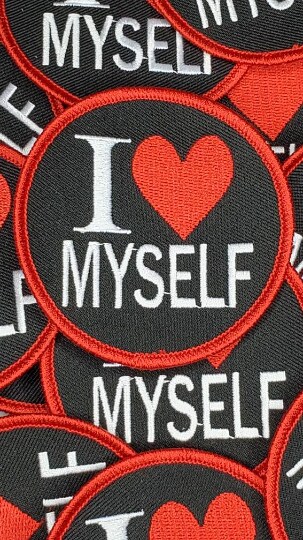 "I Love Myself" w/Red Border, Circular Emblem, Iron on Patch, Positive Vibes Applique, Size 3" inches