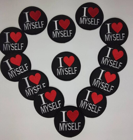 "I Love Myself" w/Red Border, Circular Emblem, Iron on Patch, Positive Vibes Applique, Size 3" inches
