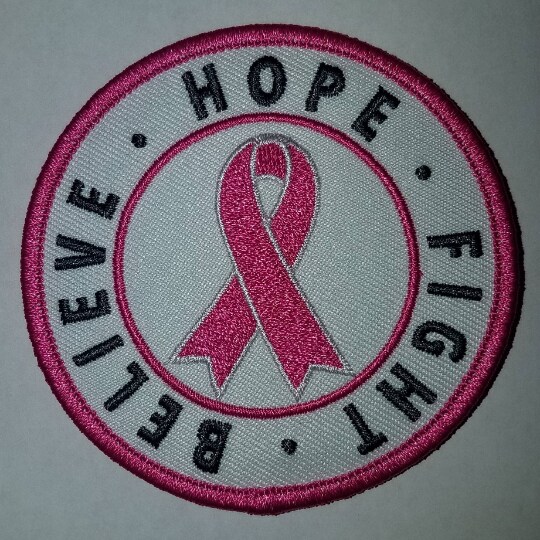 &#x22;Hope, Believe, Fight&#x22;, Breast Cancer Ribbon Patch, Embroidered Iron or Sew-on, 1 pc