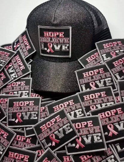 &#x22;Hope, Believe, Love&#x22; Embroidered Patch, Iron or Sew-on, Cancer Patch Applique, 3&#x22;x3&#x22; inches