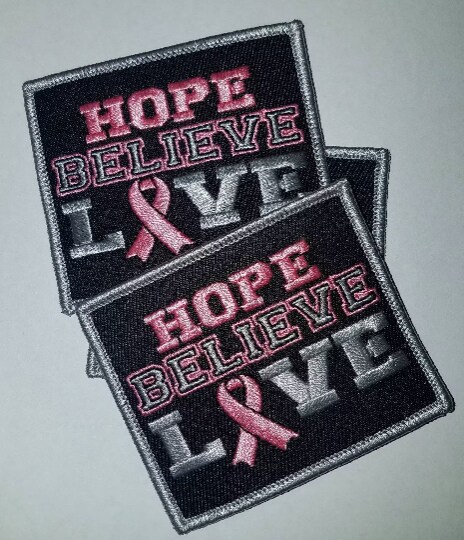&#x22;Hope, Believe, Love&#x22; Embroidered Patch, Iron or Sew-on, Cancer Patch Applique, 3&#x22;x3&#x22; inches