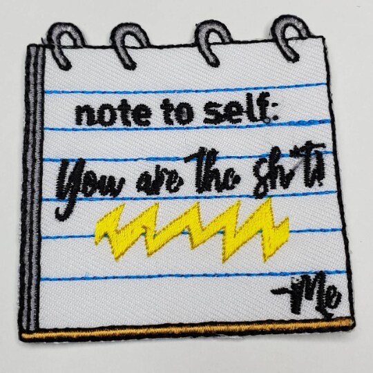 "Note to Self", DIY Notepad, Cool Novelty Patch, Embroidered Applique Iron On Patch, Size 2"x2" inches