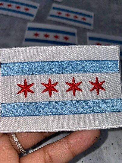"Chicago Flag" Iron-On Embroidered Patch, Popular City, Chicago City Flag, 1 pc, size 3.25"x2.15" inches