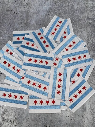 "Chicago Flag" Iron-On Embroidered Patch, Popular City, Chicago City Flag, 1 pc, size 3.25"x2.15" inches