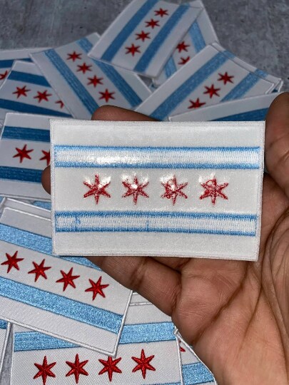 "Chicago Flag" Iron-On Embroidered Patch, Popular City, Chicago City Flag, 1 pc, size 3.25"x2.15" inches
