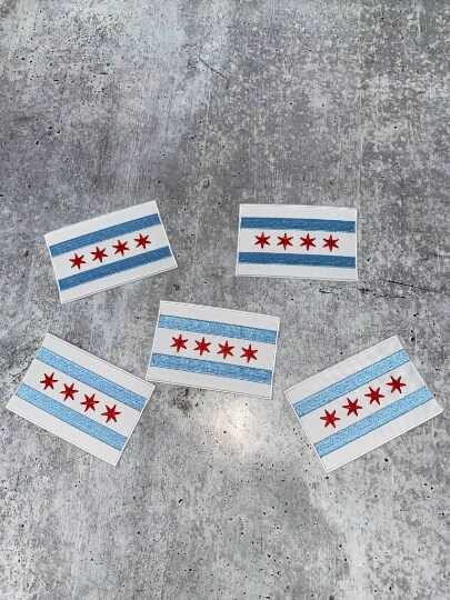 "Chicago Flag" Iron-On Embroidered Patch, Popular City, Chicago City Flag, 1 pc, size 3.25"x2.15" inches