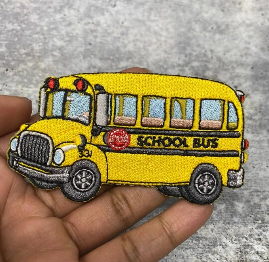 "School Bus" Embroidered Patch, Small Iron-on Embroidered, Cute Yellow Badge, Size 3.5" inches