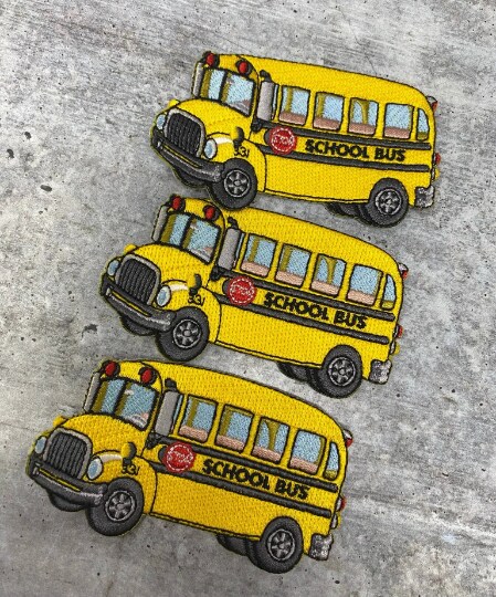 "School Bus" Embroidered Patch, Small Iron-on Embroidered, Cute Yellow Badge, Size 3.5" inches