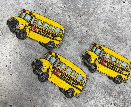 "School Bus" Embroidered Patch, Small Iron-on Embroidered, Cute Yellow Badge, Size 3.5" inches