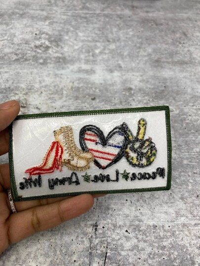 &#x22;Peace. Love. ARMY Wife&#x22;, Iron-on Patch, Embroidery Patch, Military Wife Badge, Size 3&#x22;x2&#x22; inches