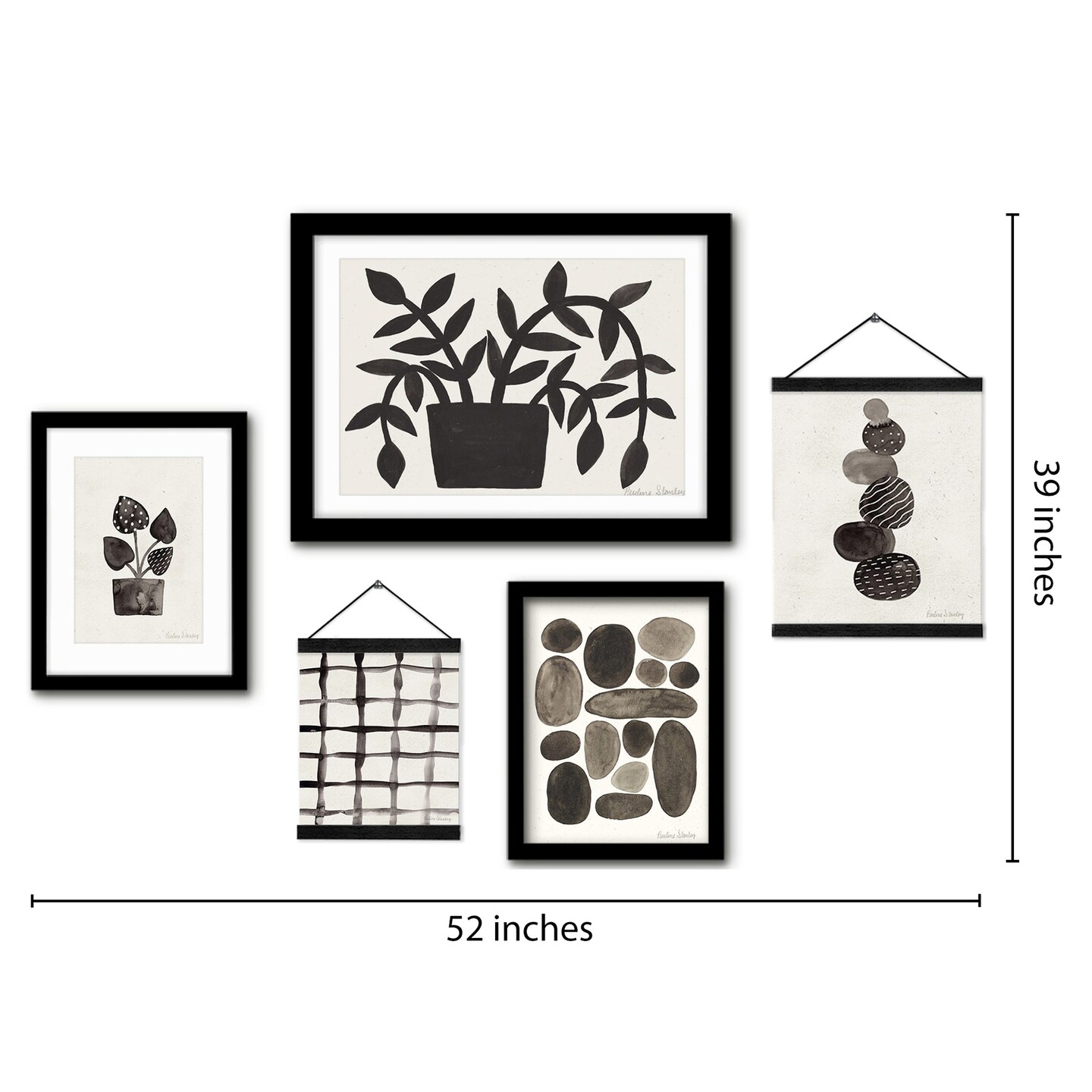 (Set of 5) Framed Multimedia Gallery Wall Art Set - Hot Stones and Houseplants