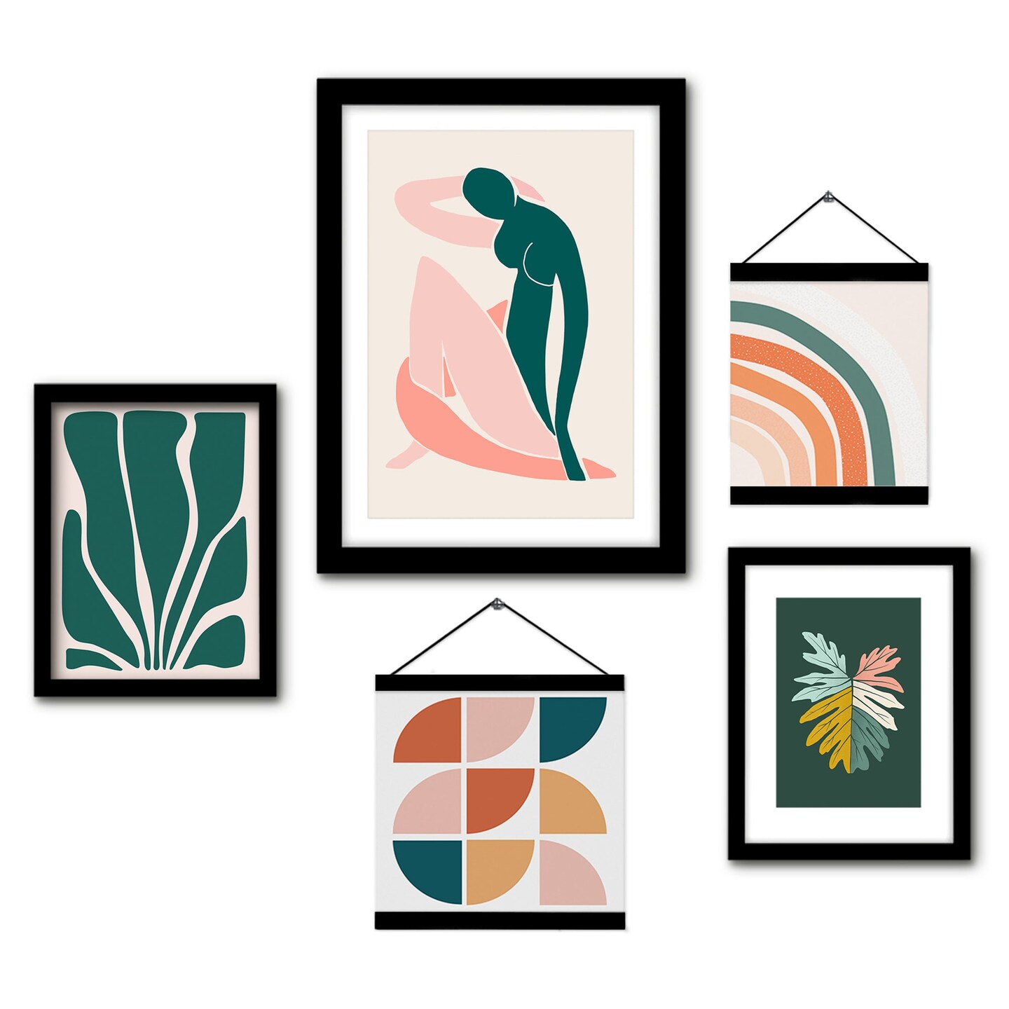 Set Of 5 Framed Multimedia Gallery Wall Art Set Patterns Of A Pose