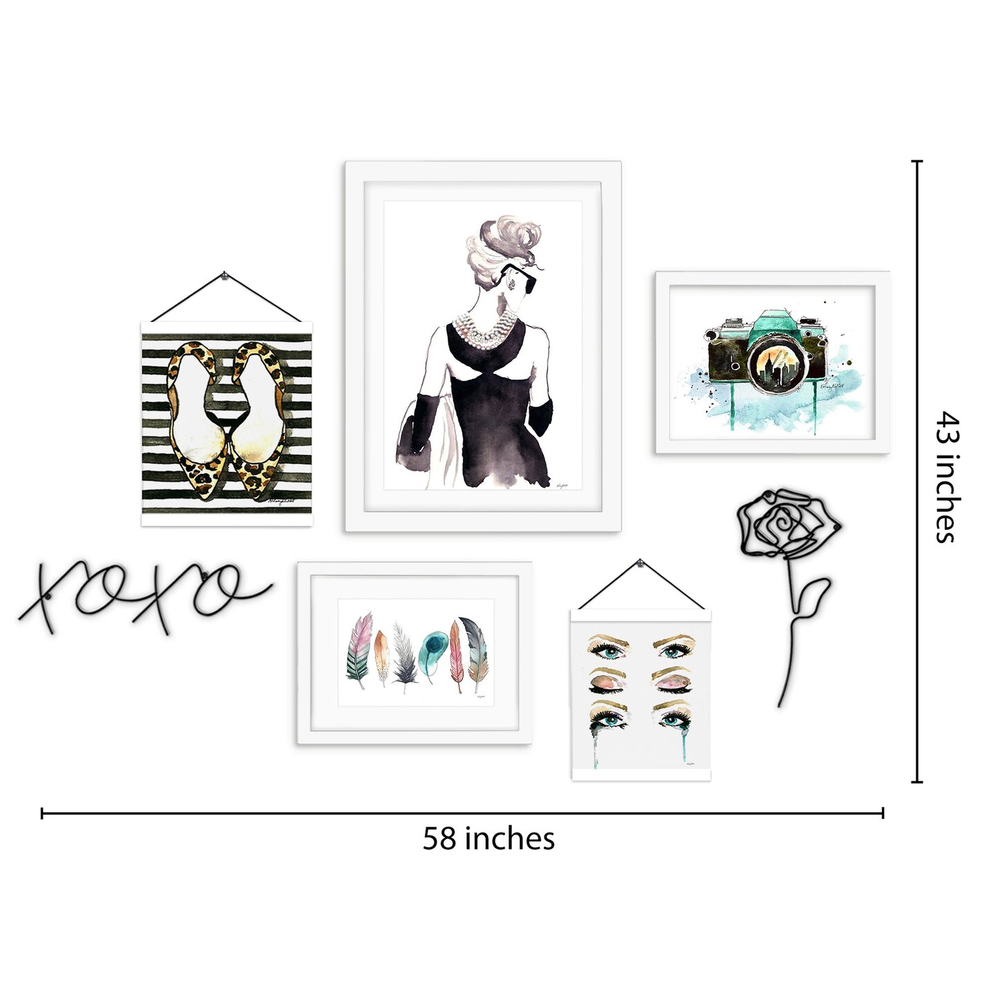 Framed Multimedia Gallery Wall Art Set - Optics of Fashion and Feathers
