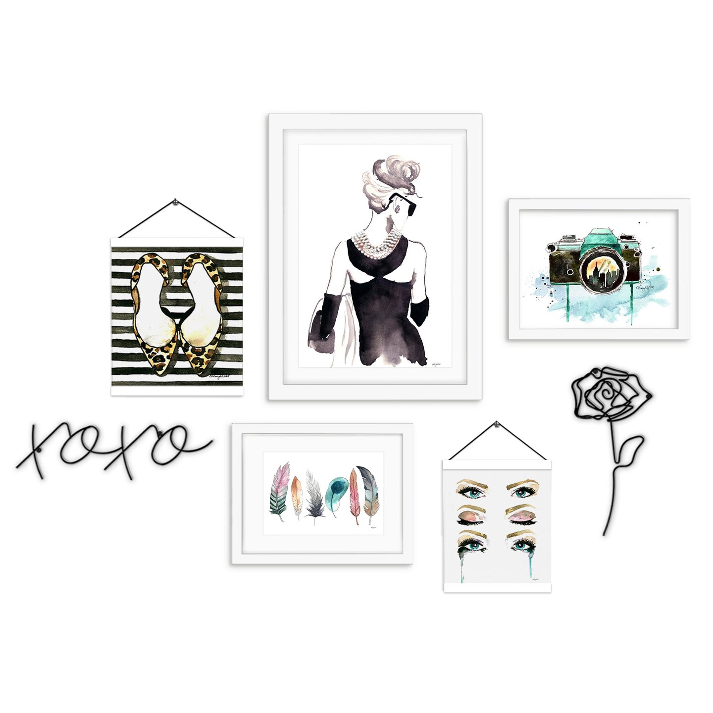 Framed Multimedia Gallery Wall Art Set - Optics of Fashion and Feathers