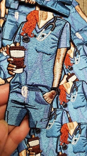Nurses Care a’Latte (Caucasian Nurse), Embroidery, Iron-on Applique, Size 4" inches