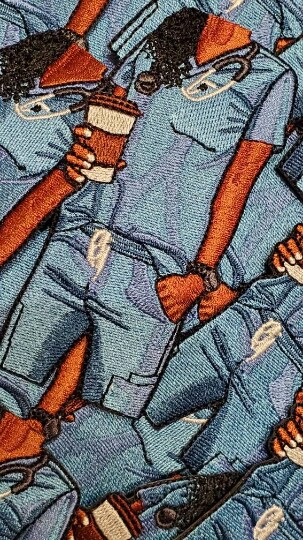 &#x22;Nurses Care a&#x2019;Latte (African-American Nurse)&#x22;, Embroidery, Iron-on Applique, Size 4&#x22; inches