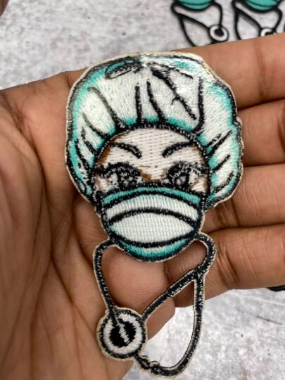 "Surgical Queen" w/ Stethoscope, Embroidery, Iron-on Exclusive Applique, Small Patch, Size 3" inches