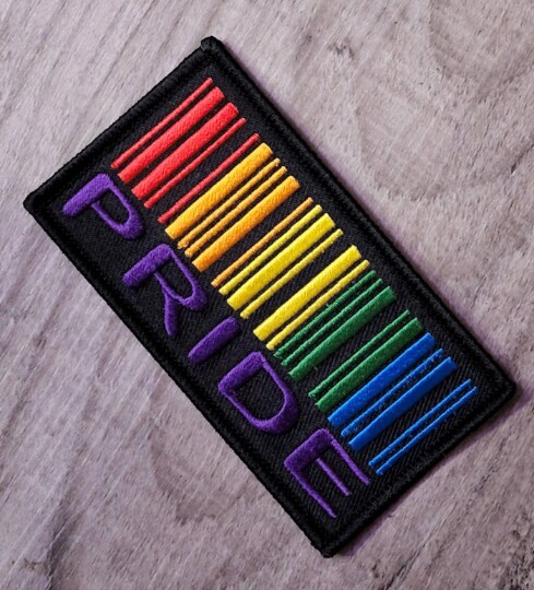 Pride Collection: "BARCODE Pride Patch" Badge, Embroidered Iron-on Patch LGBTQ, Sz 3.75" inches
