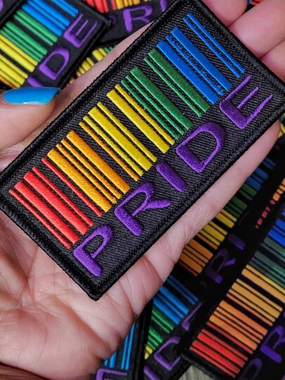 Pride Collection: "BARCODE Pride Patch" Badge, Embroidered Iron-on Patch LGBTQ, Sz 3.75" inches