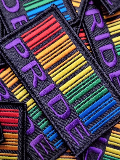 Pride Collection: "BARCODE Pride Patch" Badge, Embroidered Iron-on Patch LGBTQ, Sz 3.75" inches