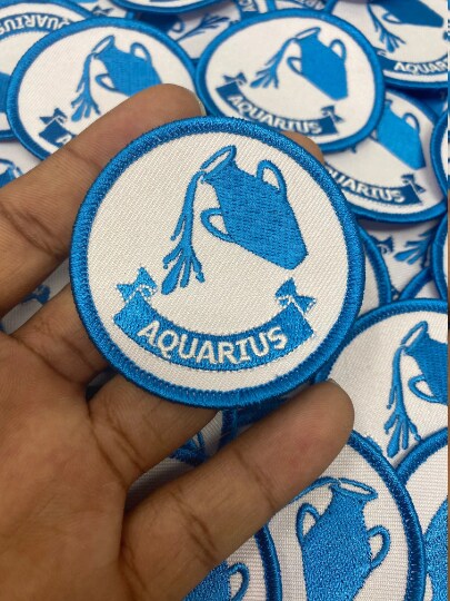 Aquarius, Astrology Iron-on Patch, Embroidered Zodiac Signs, Patch, Vintage, 3&#x22; inches