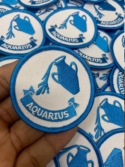 Aquarius, Astrology Iron-on Patch, Embroidered Zodiac Signs, Patch, Vintage, 3&#x22; inches