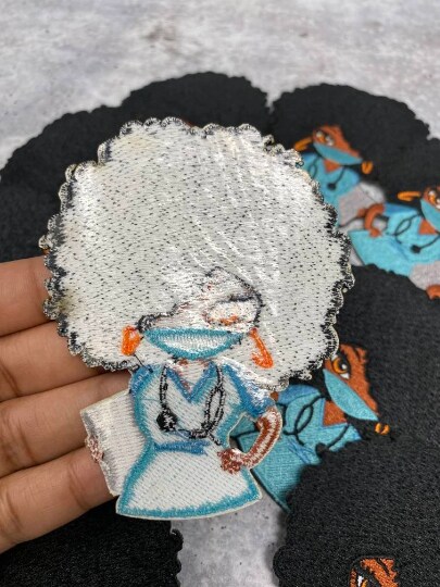 Cute N&#x27; Sassy Nurse w/Clipboard (Small Patch), Iron-on Embroidery, Size 3.5&#x22; inches