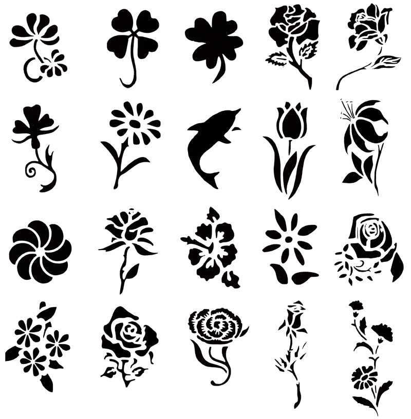 Self Adhesive Airbrush Tattoo Stencil Set 53 Book of 20 Flower Designs Templates