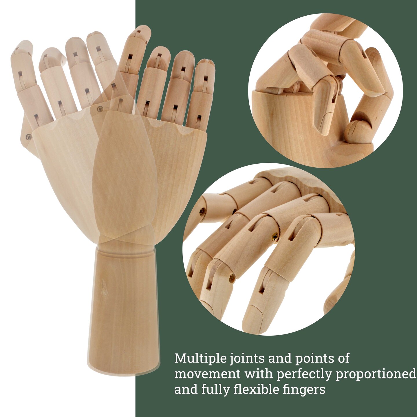 Wood Artist Drawing Manikin Articulated Mannequin with Wooden Flexible Fingers - Perfect for drawing the human hand (7&#x22; Right Hand)