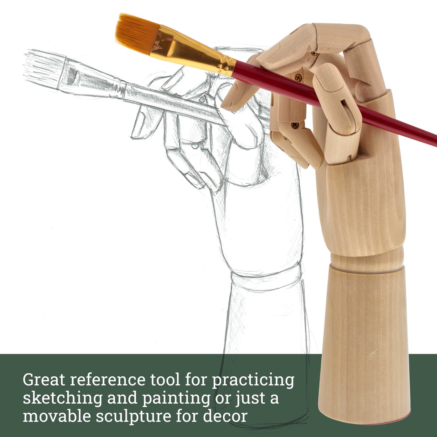 Wood Artist Drawing Manikin Articulated Mannequin with Wooden Flexible Fingers - Perfect for drawing the human hand (7&#x22; Right Hand)