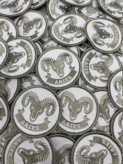 "Aries" Astrology Iron-On Patch, Embroidered Zodiac Signs, Vintage, 3 Inches