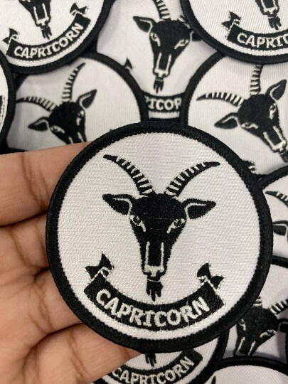 &#x22;Capricorn&#x22;, Astrology iron-on Patch, Embroidered Zodiac Signs, Vintage, 3&#x22; inches