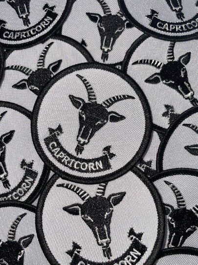 &#x22;Capricorn&#x22;, Astrology iron-on Patch, Embroidered Zodiac Signs, Vintage, 3&#x22; inches