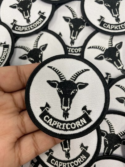 &#x22;Capricorn&#x22;, Astrology iron-on Patch, Embroidered Zodiac Signs, Vintage, 3&#x22; inches