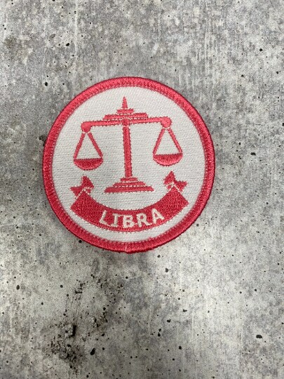 &#x22;Libra&#x22;  Astrology Iron-On Patch, Embroidered Zodiac Signs, Vintage, 3&#x22; inches