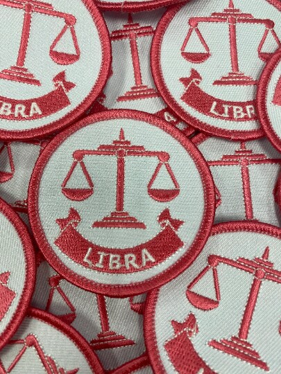 &#x22;Libra&#x22;  Astrology Iron-On Patch, Embroidered Zodiac Signs, Vintage, 3&#x22; inches