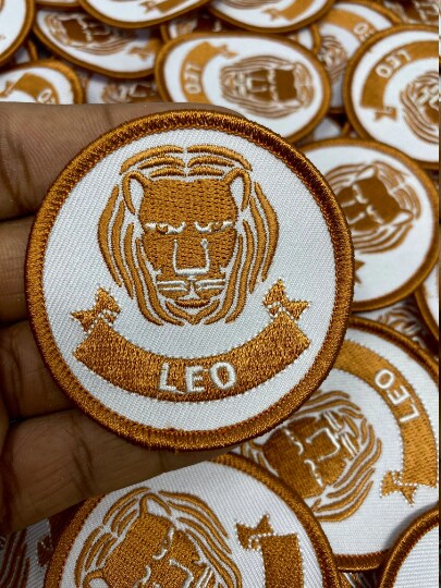 "Leo", Astrology Iron-On Patch, Embroidered Zodiac Signs, Vintage, size 3" inches
