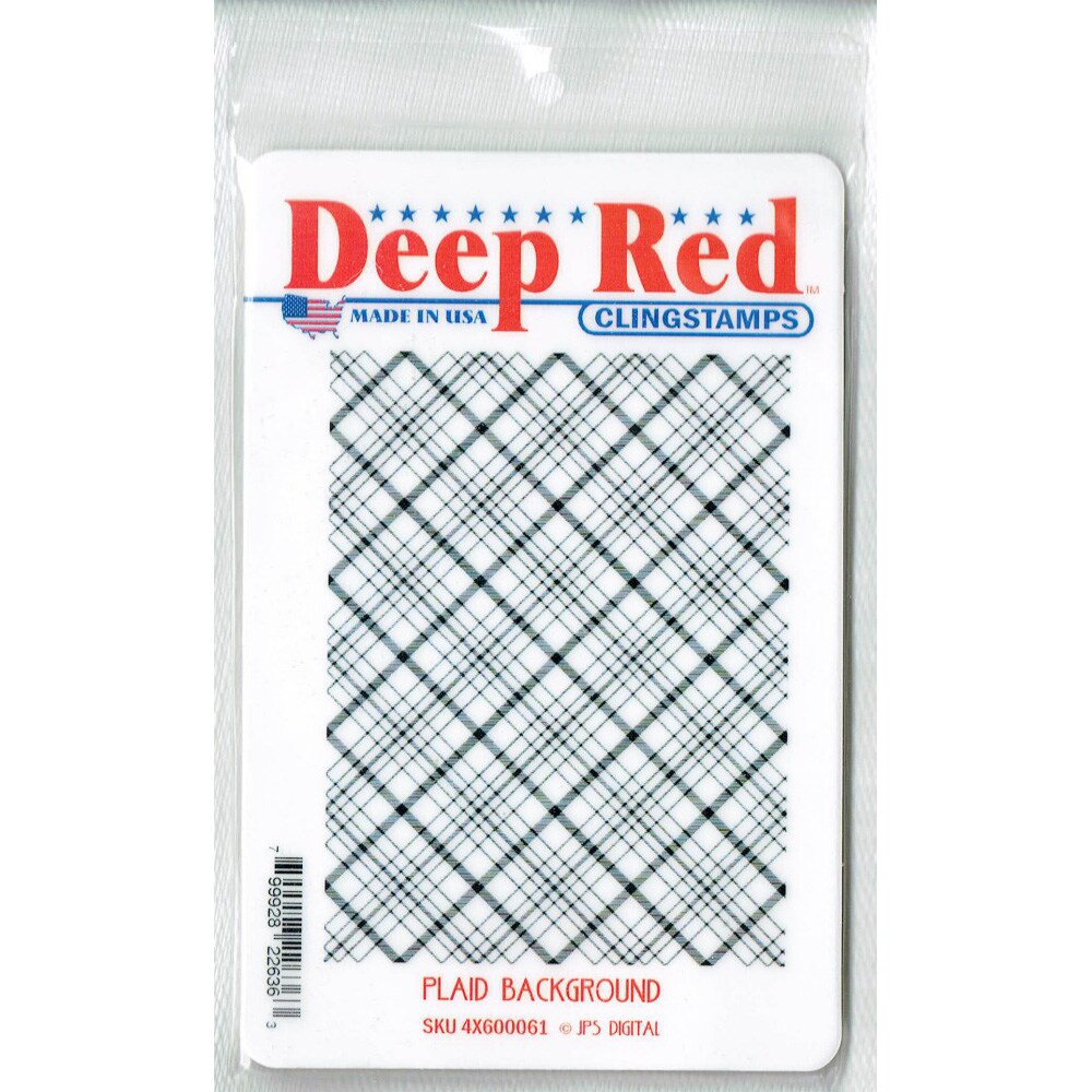 Deep Red Stamps Plaid Background Rubber Cling Stamp 3 x 4 inches
