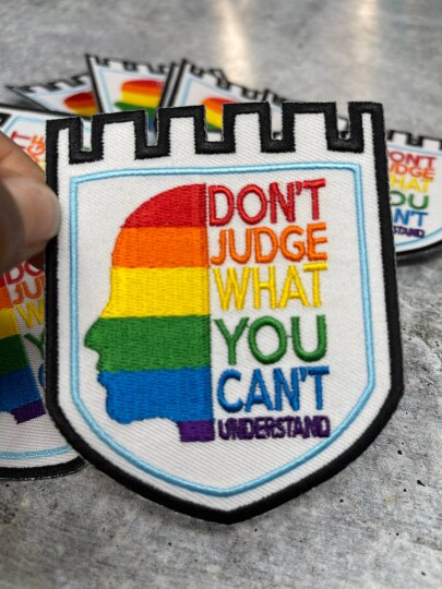 Pride Collection: "You Can't Judge" Embroidered Iron-on Patch, LGBTQ Patches, Sz 3.5" inches