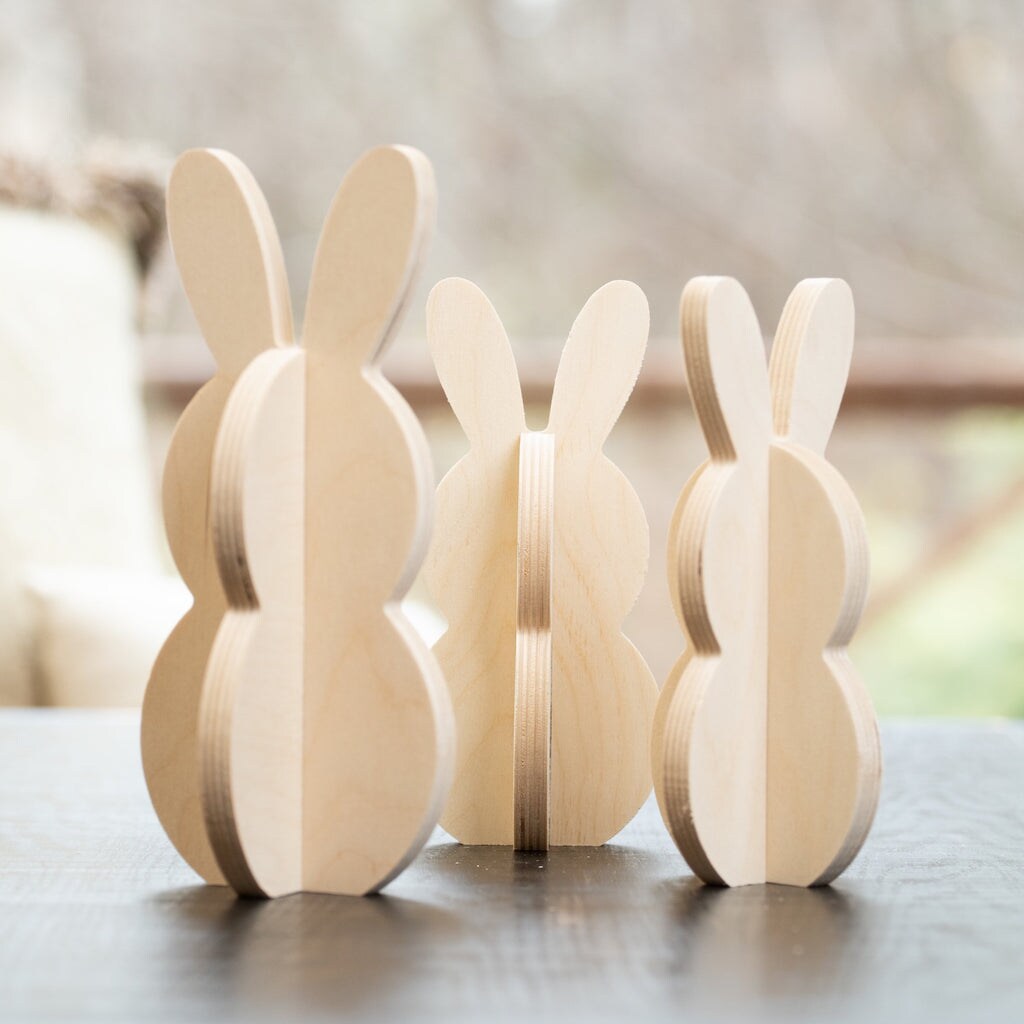 Unfinished Wooden Slotted Standing Bunny Set of 3