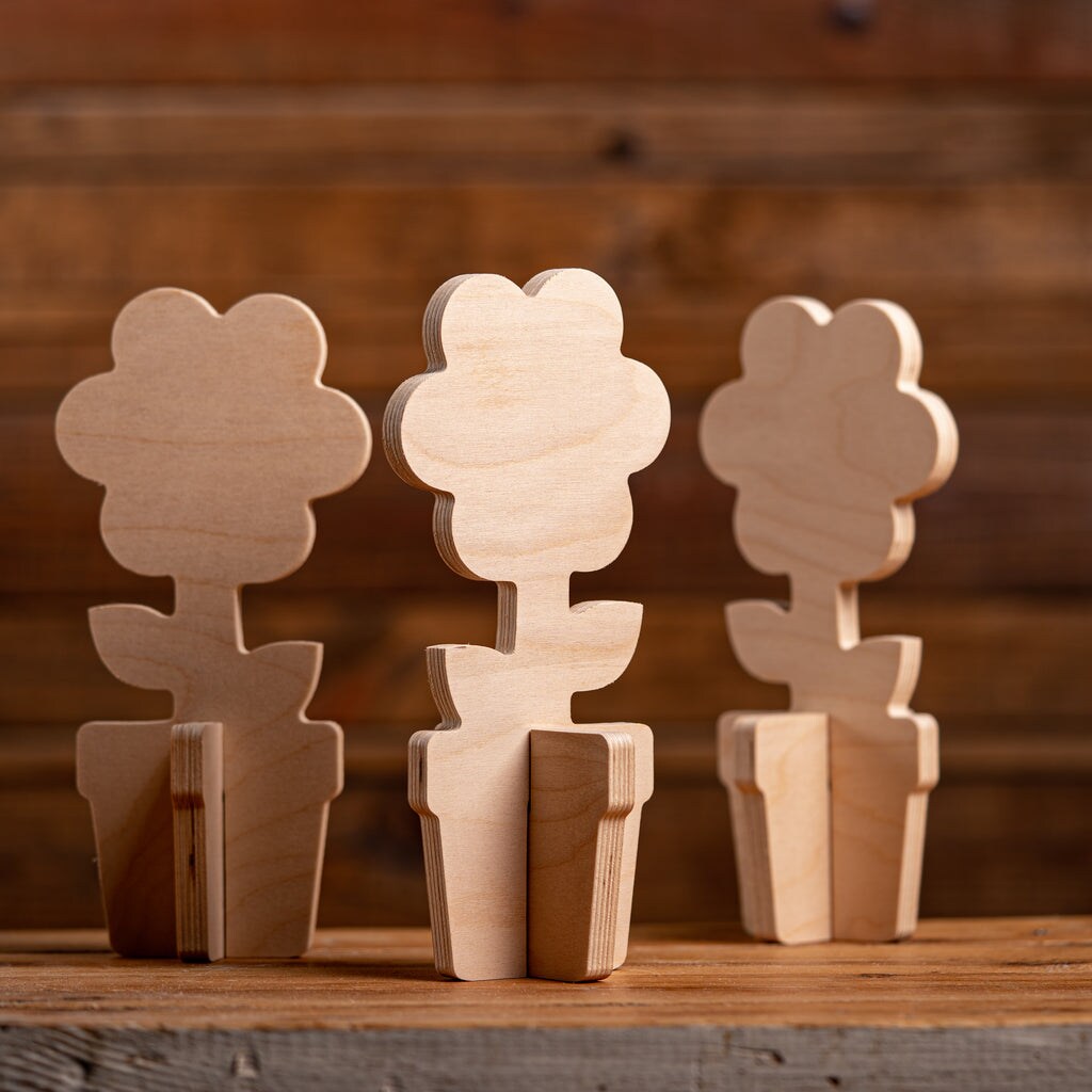 10 in. Unfinished Wooden Slotted Flower Set 3pc