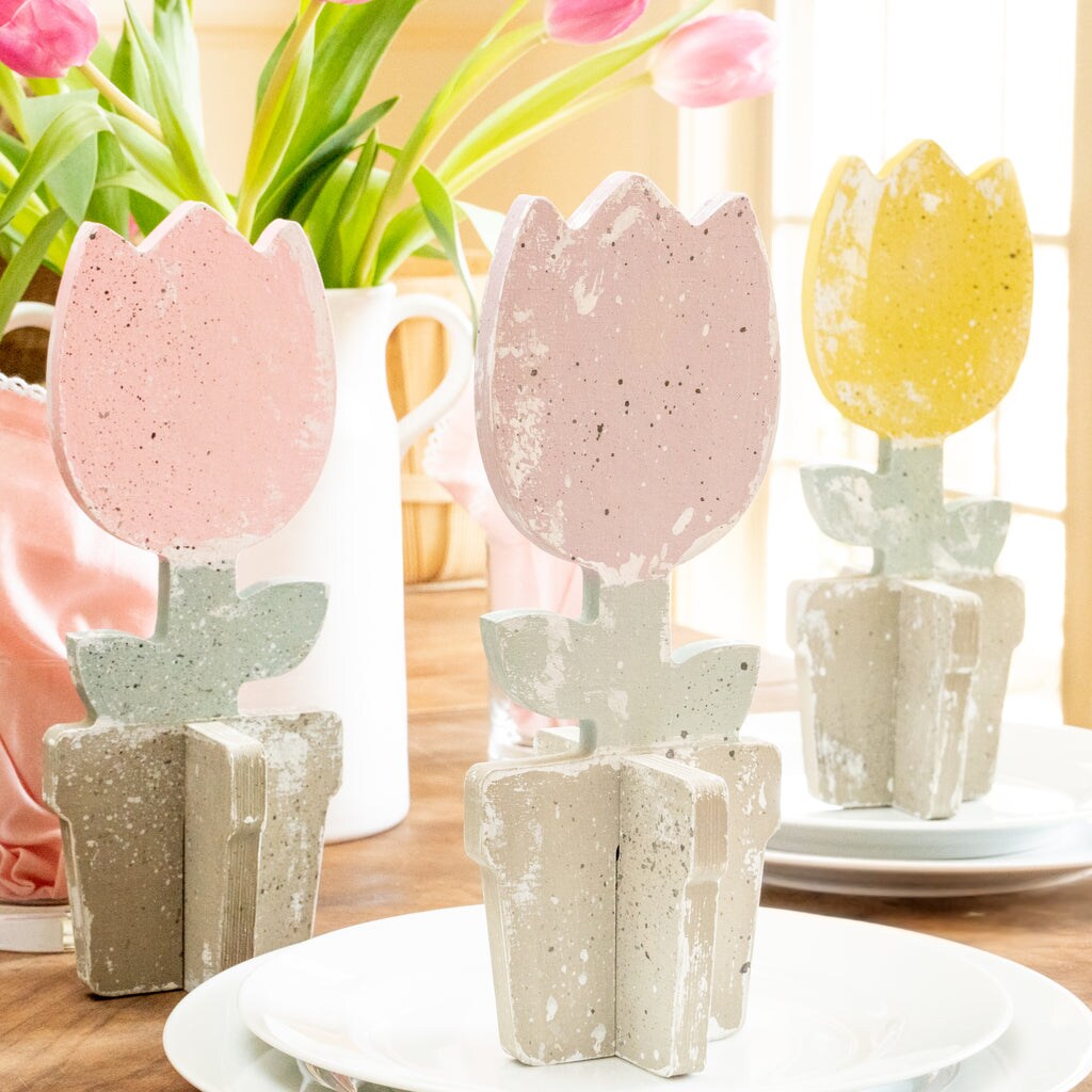 10 in. Unfinished Wooden Slotted Tulip Set of 3