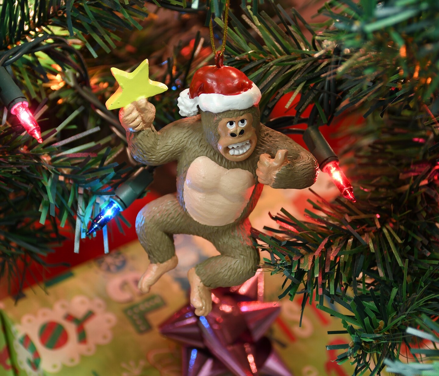 King Kong Climbing The Tree Large Christmas Ornament