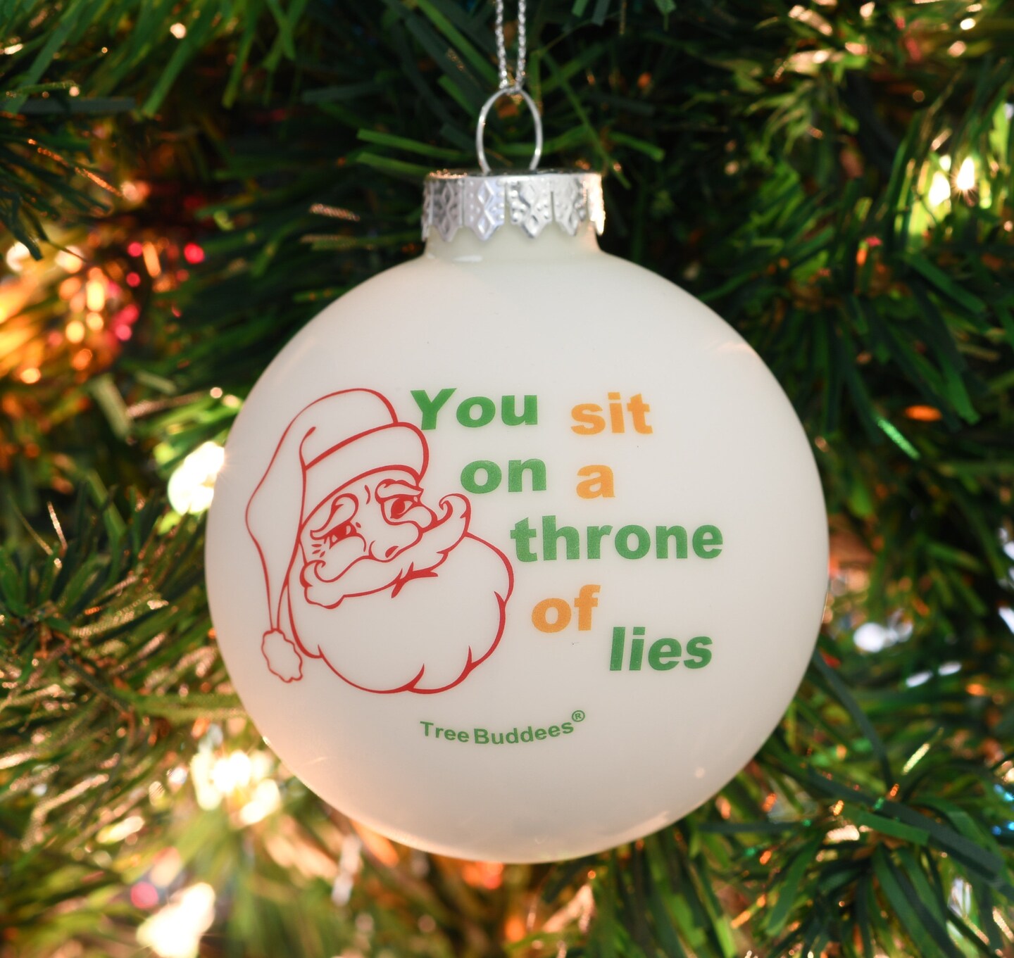You Sit On A Throne of Lies Glass Christmas Ornament