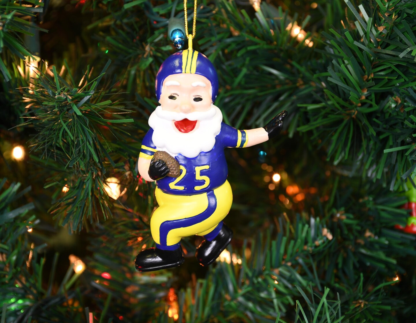 Tree Buddees Touchdown Santa Christmas Sports Football Ornament (Blue & Yellow)