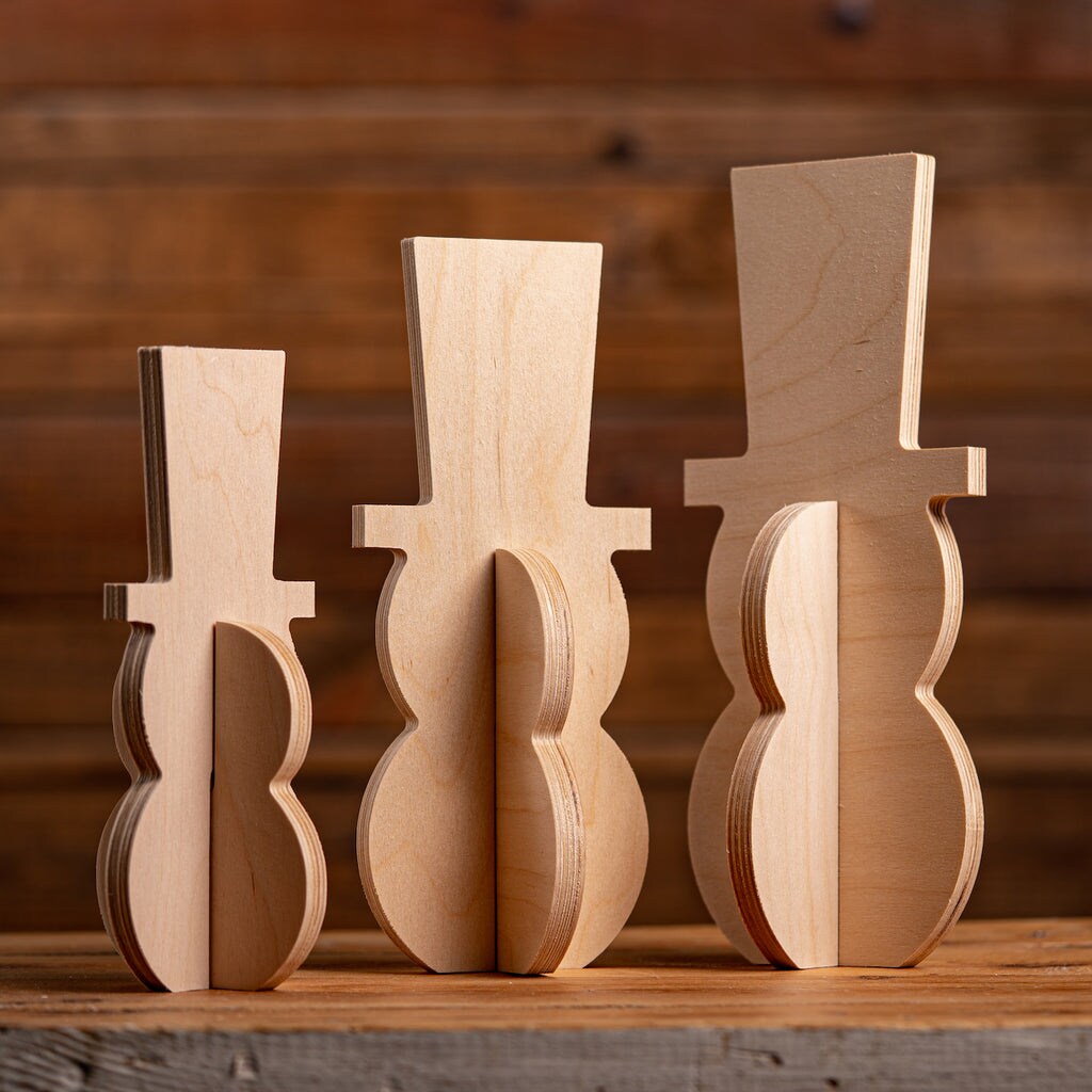 Unfinished Wooden Slotted Standing Snowmen Set of 3