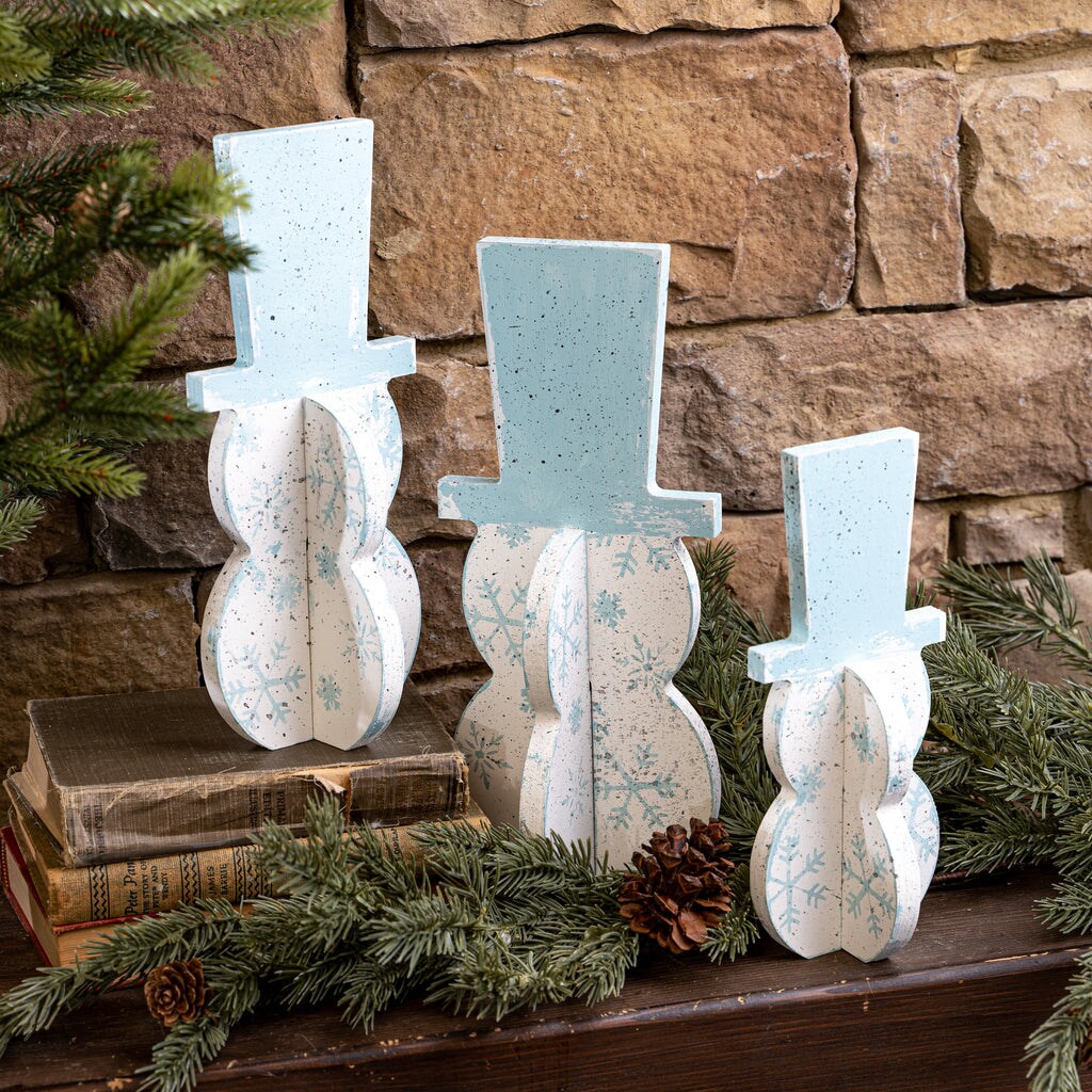 Unfinished Wooden Slotted Standing Snowmen Set of 3
