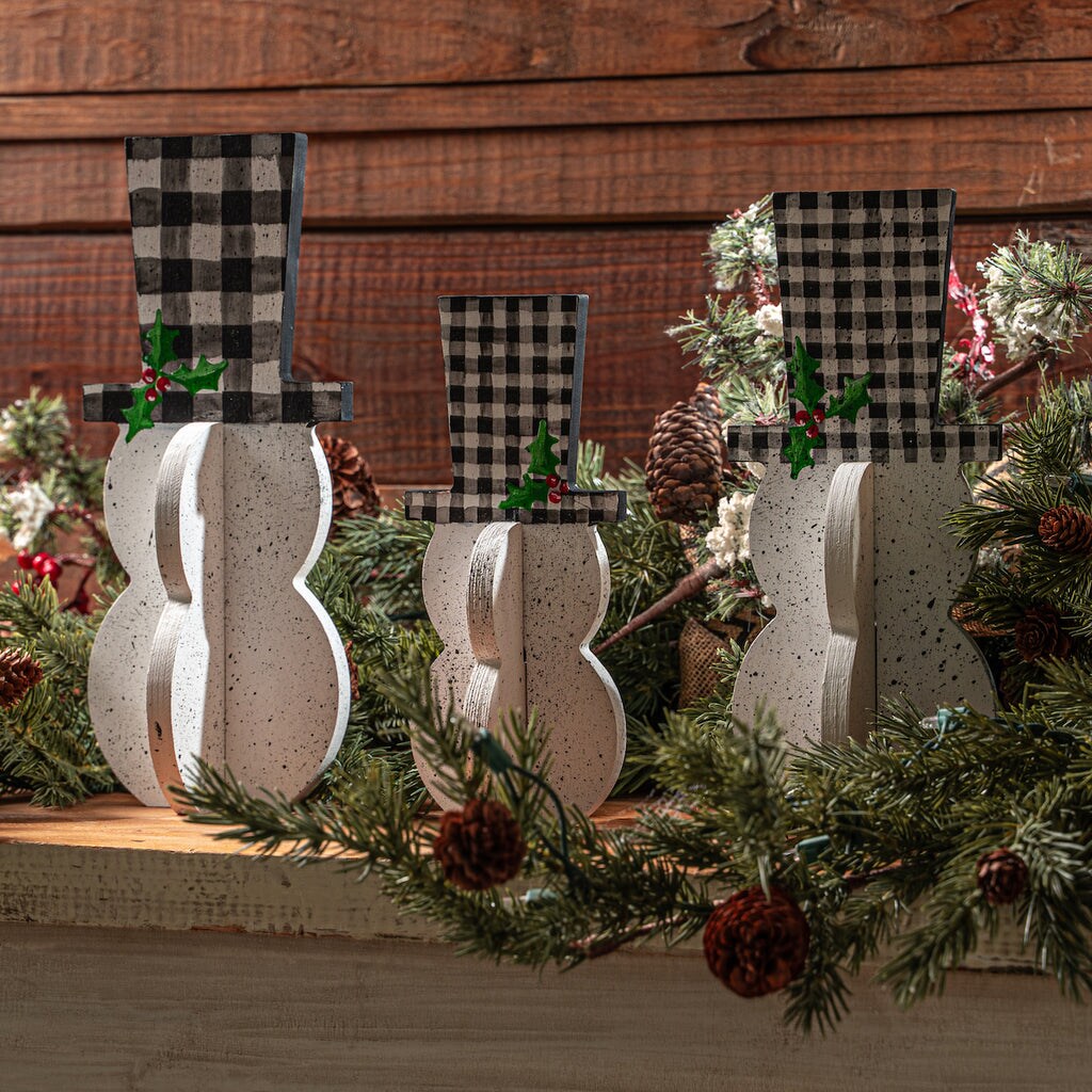 Unfinished Wooden Slotted Standing Snowmen Set of 3