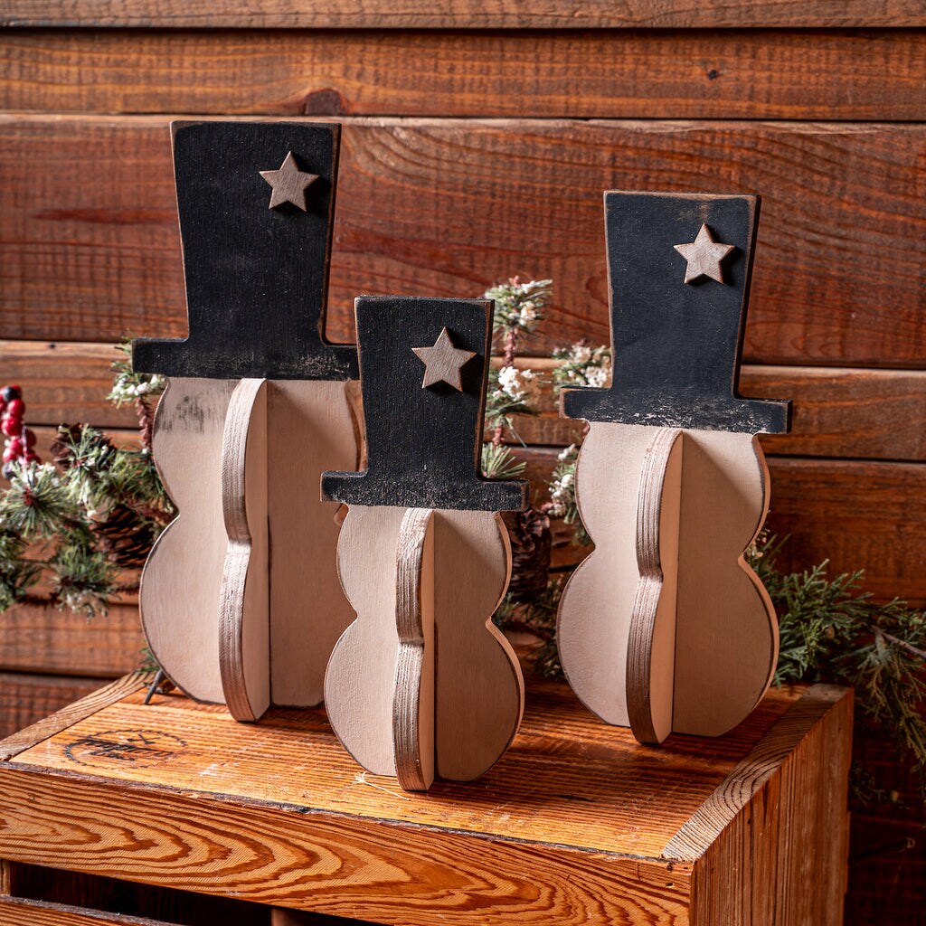 Unfinished Wooden Slotted Standing Snowmen Set of 3